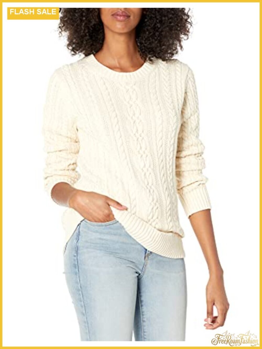 Women's Soft Cotton Cable Knit Crewneck Sweater Regular Fit Long Sleeve Pullover